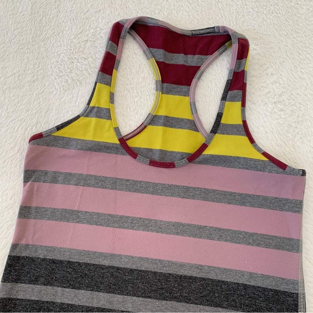 Women’s 2 LULULEMON Cool Racerback Luon Yoga Tank Top Triplet Twin Stripe - Picture 2 of 7